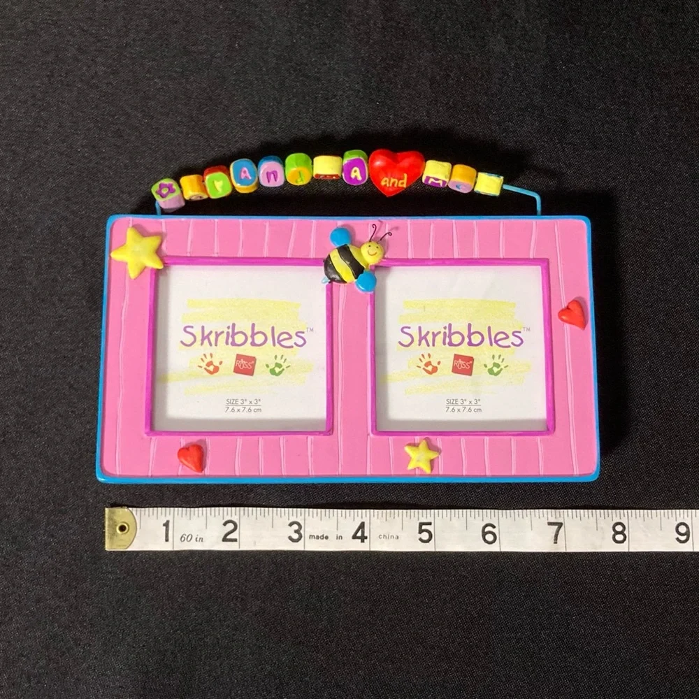 ⭐️ Russ Scribbles Rainbow Beaded Grandma And Me Double 3” x 3” Picture Frame